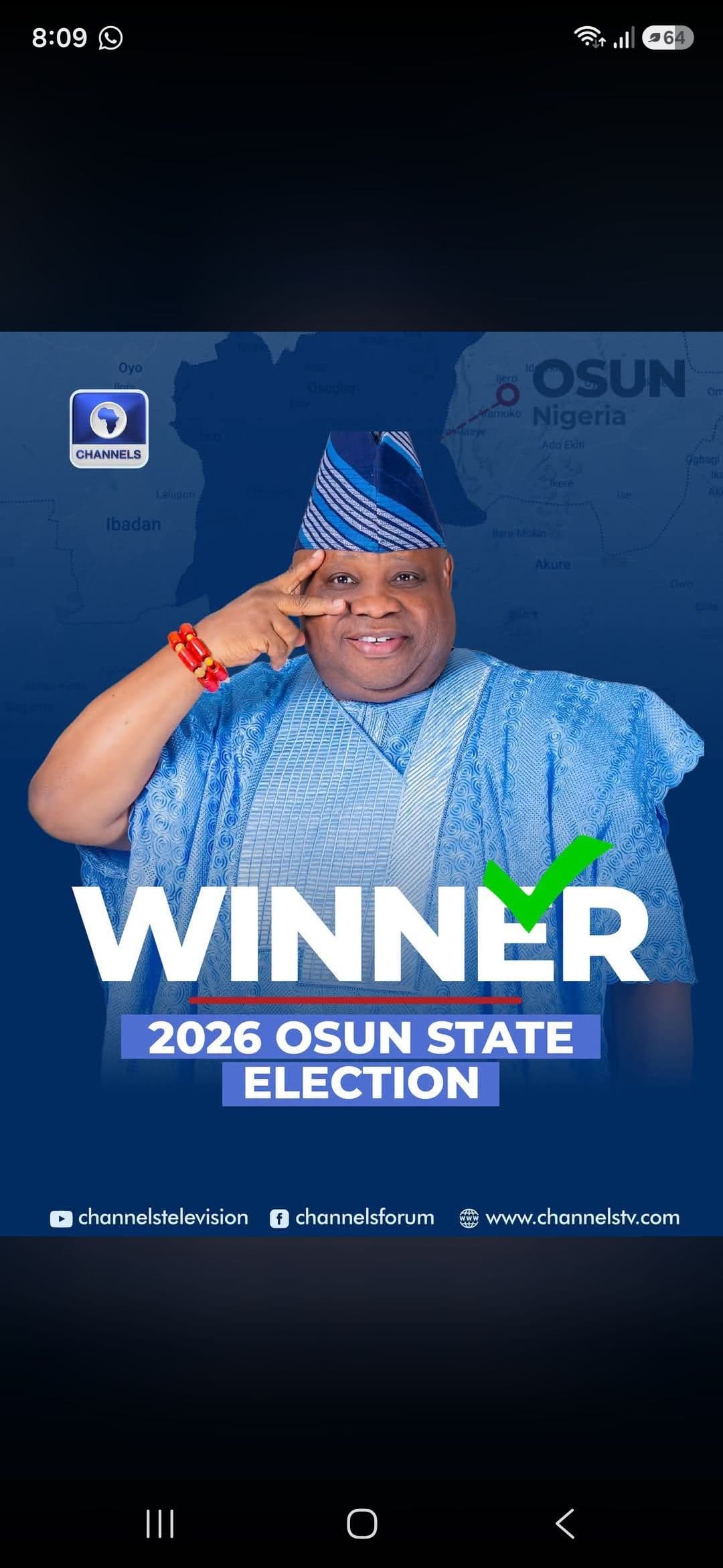 IINEC DECLARES ADEMOLA ADELEKE WINNER OF OSUN STATE GOVERNSHIP ELECTION